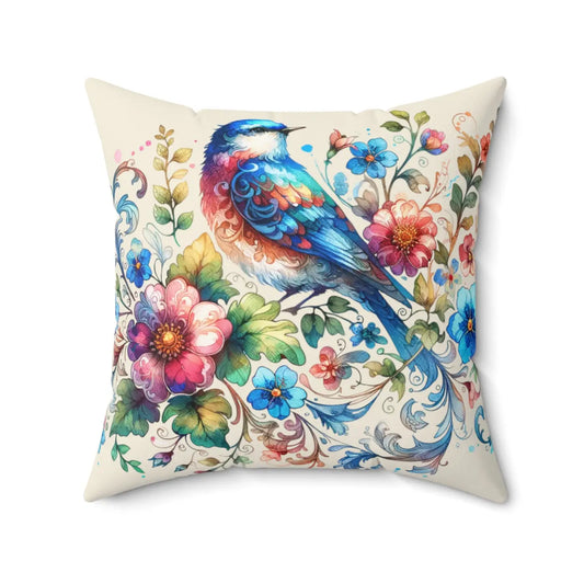 Birds and Flowers Throw Pillow – Spun Polyester