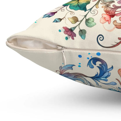Birds and Flowers Throw Pillow – Spun Polyester