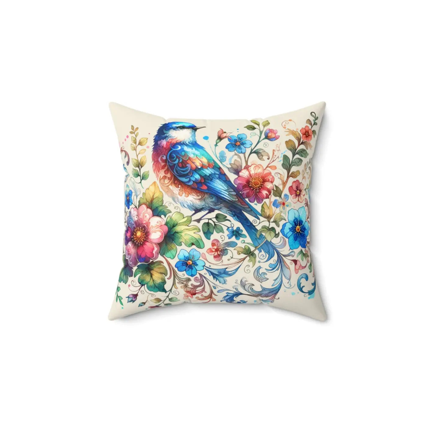 Birds and Flowers Throw Pillow – Spun Polyester