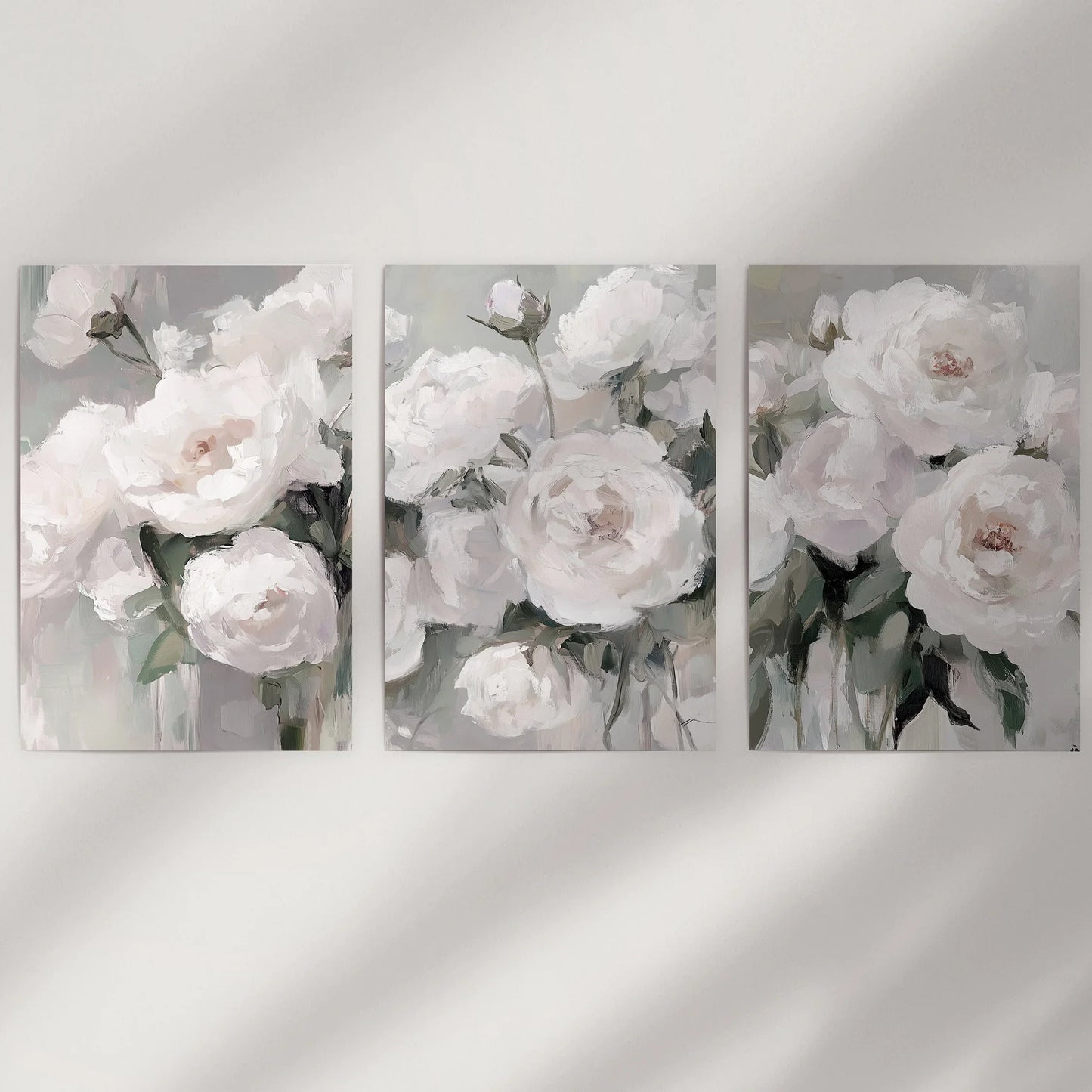 Romantic White Flower Peony Painting Print 3 Piece Wall Art