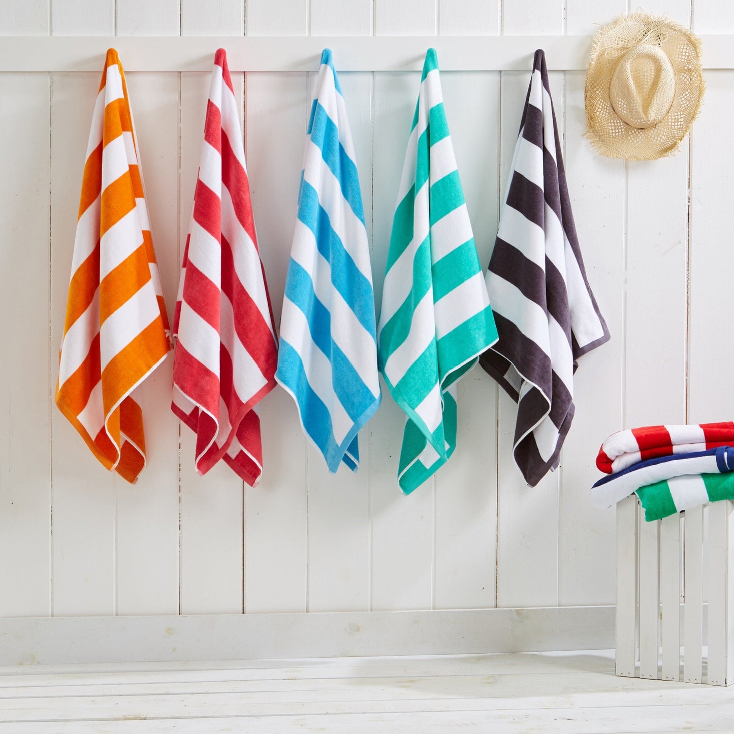 Cotton Velour Cabana Stripe Beach Towel
