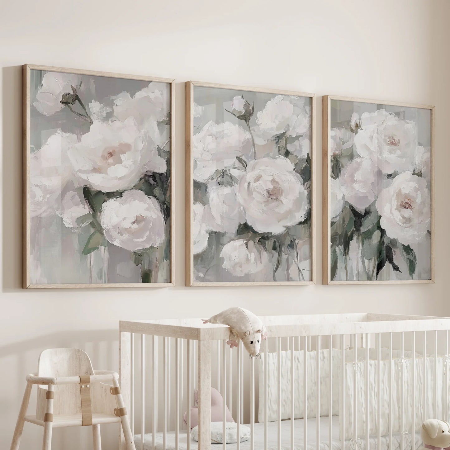 Romantic White Flower Peony Painting Print 3 Piece Wall Art